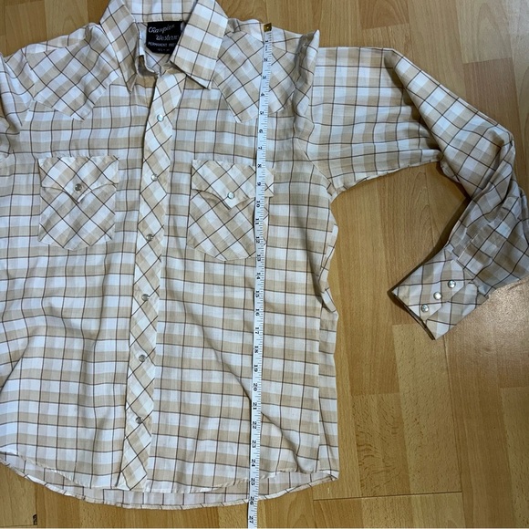 Champion Western Vintage Tan Brown Plaid Pearl Snap Shirt Unisex - Picture 7 of 8